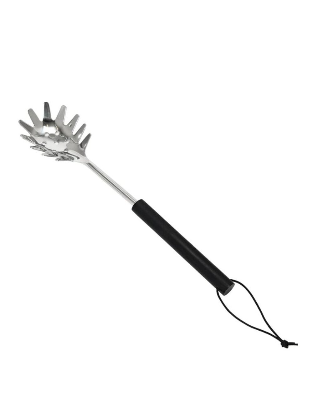 Stainless Steel Slotted Pasta Server w Mango Wood Handle and Leather Tie NEW